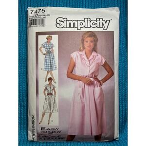 Simplicity Sewing Pattern 7475 shirt dress short sleeve knee length size 12 14